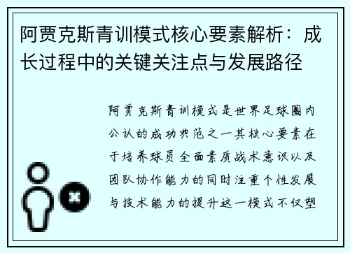 阿贾克斯青训模式核心要素解析：成长过程中的关键关注点与发展路径